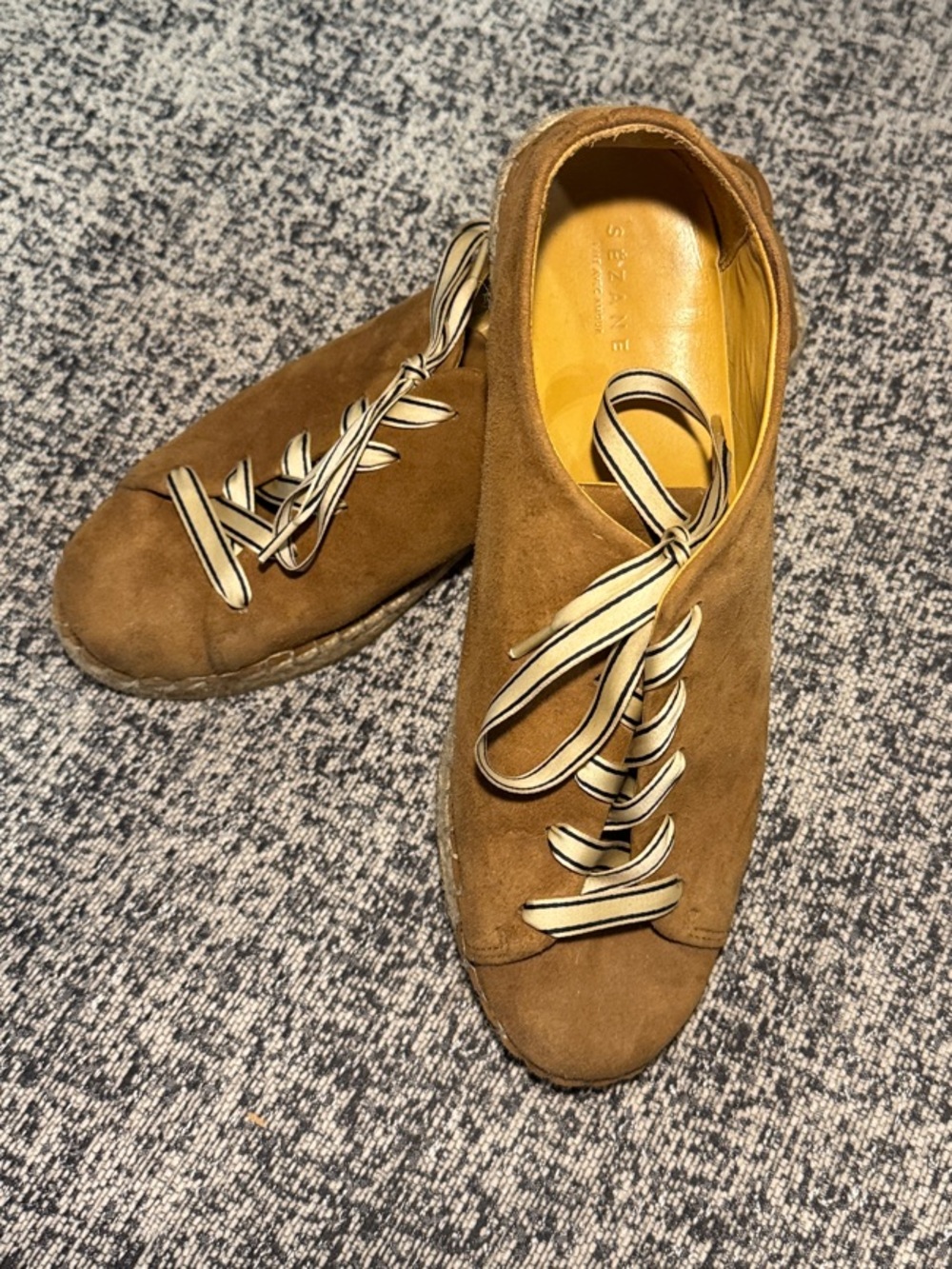 Sézane Julie Brown Suede Espadrilles Sneakers with Ribbon Laces Size 8.5-9